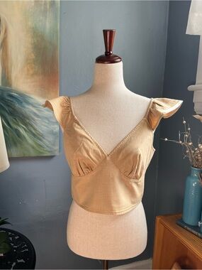 Preloved Size M, “a new day” Flutter Sleeved Crop Top, Excellent Condition.